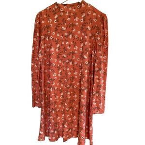SO Plus size XXL floral rust color orange long sleeve cowl neck dress prairie La